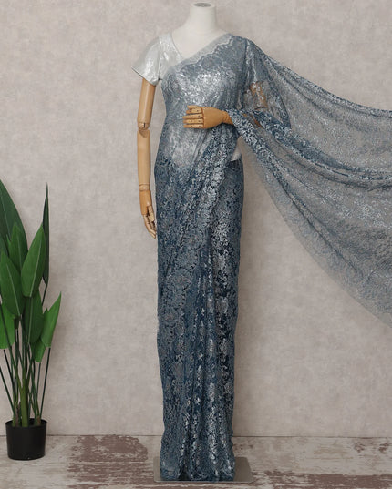 Steel Blue French Chantilly Lace Saree 5.5m