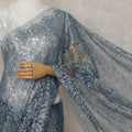 Steel Blue French Chantilly Lace Saree 5.5m