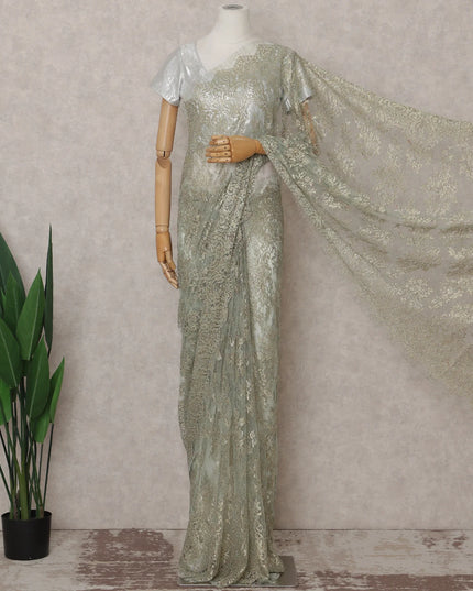 Mint Sage Green French Chantilly Lace Saree 5.5m