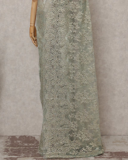 Mint Sage Green French Chantilly Lace Saree 5.5m