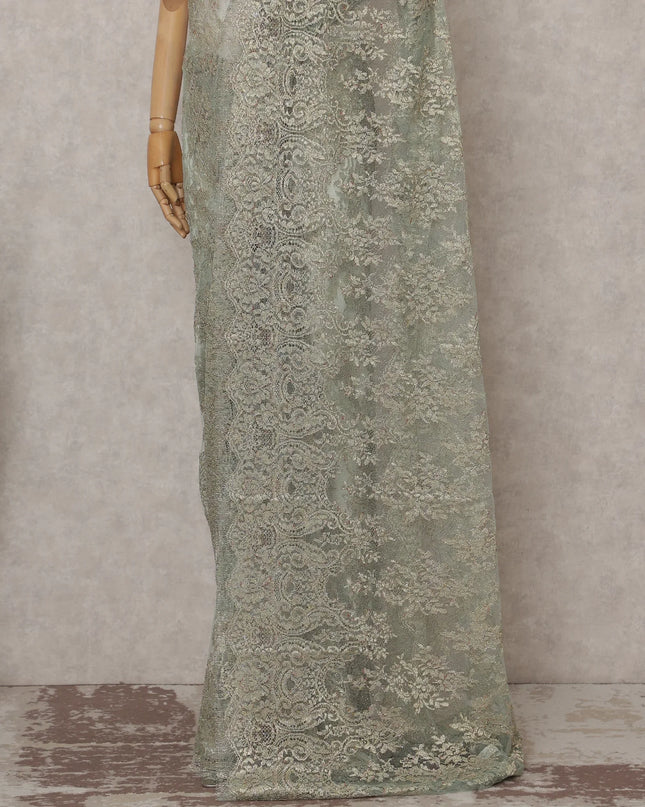Mint Sage Green French Chantilly Lace Saree 5.5m
