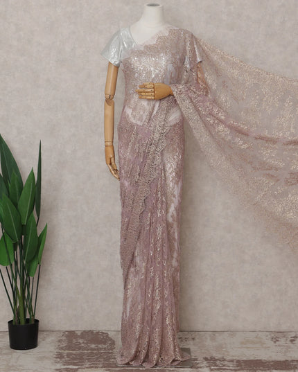 Blush Mauve Pink French Chantilly Lace Saree 5.5m
