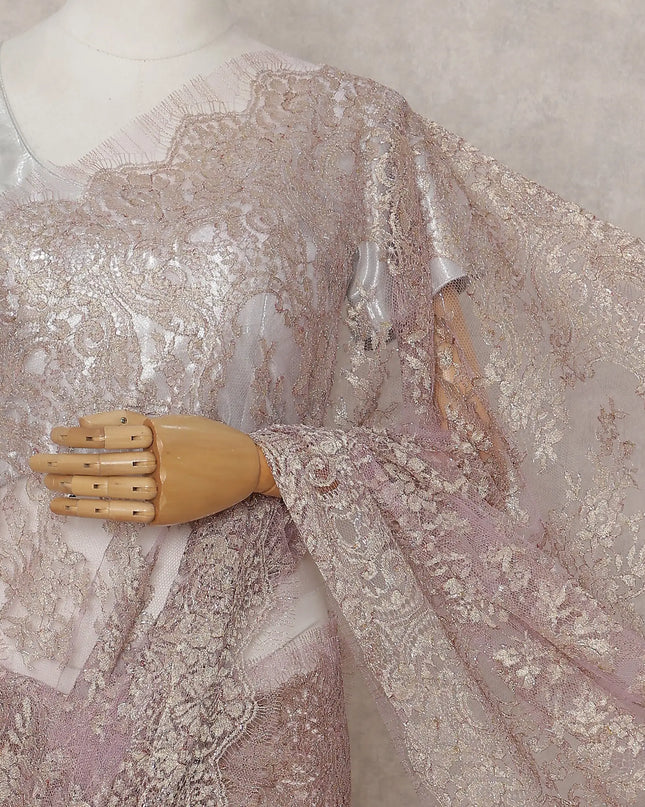 Blush Mauve Pink French Chantilly Lace Saree 5.5m