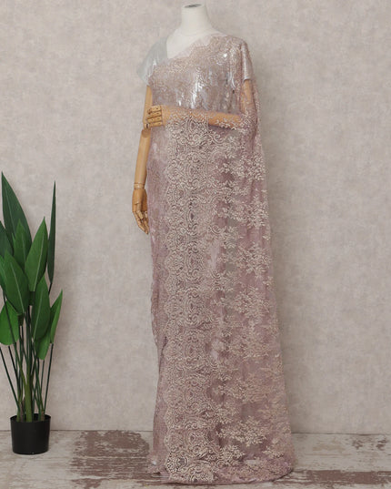 Blush Mauve Pink French Chantilly Lace Saree 5.5m