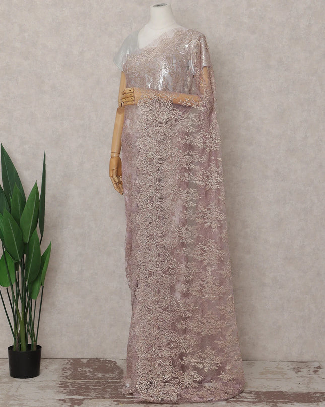 Blush Mauve Pink French Chantilly Lace Saree 5.5m