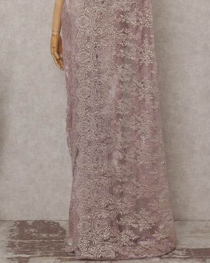 Blush Mauve Pink French Chantilly Lace Saree 5.5m