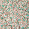 Cream Teal Floral Printed Viscose Crepe Fabric 110 Cms Width India-D27740