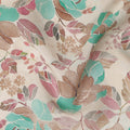 Cream Teal Floral Printed Viscose Crepe Fabric 110 Cms Width India-D27740