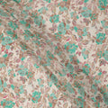 Cream Teal Floral Printed Viscose Crepe Fabric 110 Cms Width India-D27740