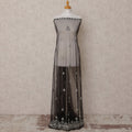 Lavender Grey Embroidered Nylon Tulle Fabric with Sequin and Thread Buti & Border Work, 140 cm Width, Made in India-D23484