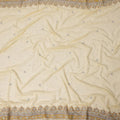 Ivory Cream Embroidered Nylon Tulle Fabric with Sequin and Bead Floral Border and Scatter Work, 140 cm Width, Made in India-D23485