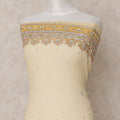 Ivory Cream Embroidered Nylon Tulle Fabric with Sequin and Bead Floral Border and Scatter Work, 140 cm Width, Made in India-D23485
