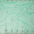 Mint Green Embroidered Nylon Tulle Fabric with Sequin and Bead Floral Motifs and Scalloped Border, 140 cm Width, Made in India-D23488