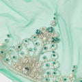 Mint Green Embroidered Nylon Tulle Fabric with Sequin and Bead Floral Motifs and Scalloped Border, 140 cm Width, Made in India-D23488