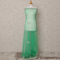 Mint Green Embroidered Nylon Tulle Fabric with Sequin and Bead Floral Motifs and Scalloped Border, 140 cm Width, Made in India-D23488