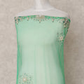 Mint Green Embroidered Nylon Tulle Fabric with Sequin and Bead Floral Motifs and Scalloped Border, 140 cm Width, Made in India-D23488
