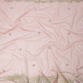 Blush Pink Embroidered Nylon Tulle Fabric with Floral Sequin Butis and Gold-Silver Beaded Border Work, 140 cm Width, Made in India-D23492