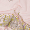Blush Pink Embroidered Nylon Tulle Fabric with Floral Sequin Butis and Gold-Silver Beaded Border Work, 140 cm Width, Made in India-D23492