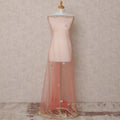 Blush Pink Embroidered Nylon Tulle Fabric with Floral Sequin Butis and Gold-Silver Beaded Border Work, 140 cm Width, Made in India-D23492