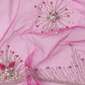 Rani Pink Embroidered Nylon Tulle Fabric with Starburst Sequin Butis and Pink-Silver Beaded Border, 140 cm Width, Made in India-D23493