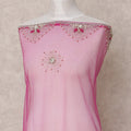 Rani Pink Embroidered Nylon Tulle Fabric with Starburst Sequin Butis and Pink-Silver Beaded Border, 140 cm Width, Made in India-D23493