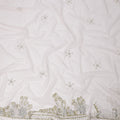 Off White Embroidered Nylon Tulle Fabric with Crystal Butis and Silver-Gold Sequin Beaded Border, 140 cm Width, Made in India-D23494 - Regal Fabrics