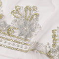 Off White Embroidered Nylon Tulle Fabric with Crystal Butis and Silver-Gold Sequin Beaded Border, 140 cm Width, Made in India-D23494 - Regal Fabrics