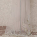 Off White Embroidered Nylon Tulle Fabric with Crystal Butis and Silver-Gold Sequin Beaded Border, 140 cm Width, Made in India-D23494 - Regal Fabrics