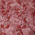 Dusty Rose Red Embroidered Nylon Tulle Fabric with 3D Floral Sequins, Beads, and Feather Thread Detailing, 140 cm Width, Made in India-D23495