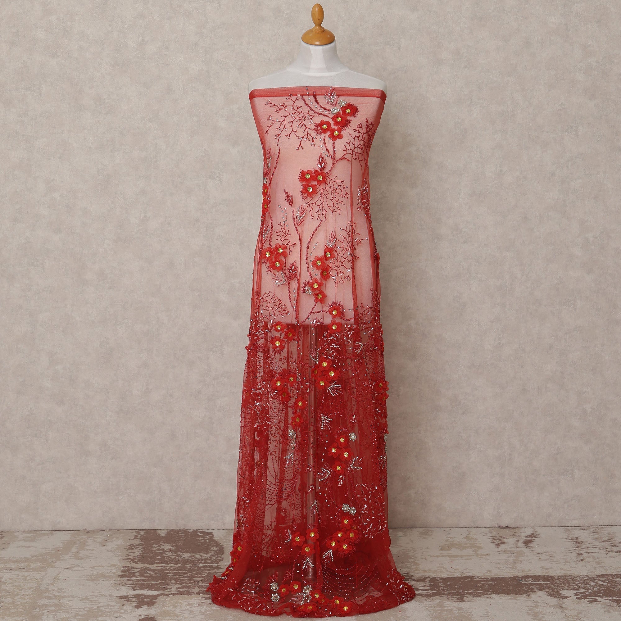 Dusty Rose Red 3D Embroidered Tulle Fabric 140 cm Shop Online Dusty Rose Red 3D Embroidered Tulle Fabric 140 cm Shop Online