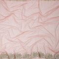 قماش تول نايلون مطرز باللون الوردي الخوخي مع تطريزات ذهبية متناثرة وحواف زهرية من الخرز، عرض 140 سم، صنع في الهند - D23496