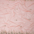 Soft Peach Embroidered Nylon Tulle Fabric with Crystal Tassel Butis and Heavy Beaded Border, 140 cm Width, Made in India-D23498