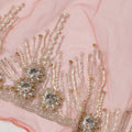 Soft Peach Embroidered Nylon Tulle Fabric with Crystal Tassel Butis and Heavy Beaded Border, 140 cm Width, Made in India-D23498