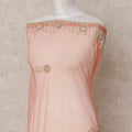 Soft Peach Embroidered Nylon Tulle Fabric with Crystal Tassel Butis and Heavy Beaded Border, 140 cm Width, Made in India-D23498