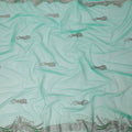 Mint Green Embroidered Nylon Tulle Fabric with Silver Beaded Paisley Butis and Intricate Stone Border, 140 cm Width, Made in India-D23500