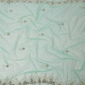 Aqua Green Embroidered Nylon Tulle Fabric with Crystal Tassel Butis and Silver Beaded Scalloped Border, 140 cm Width, Made in India-D23503