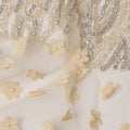 Ivory Net Fabric with Hand-Embroidered Crystal Beads, Pearls & 3D Floral Motifs – 140 cm Width-D23506