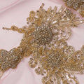 Blush Pink Net Fabric with Antique Gold Sequin & Bead Floral Work – 140 cm Width-D23508