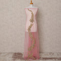 Blush Pink Net Fabric with Antique Gold Sequin & Bead Floral Work – 140 cm Width-D23508