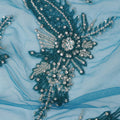 Sky Blue Net Fabric with Teal Floral Beaded Embroidery – 140 cm Width-D23509