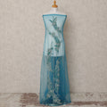 Sky Blue Net Fabric with Teal Floral Beaded Embroidery – 140 cm Width-D23509