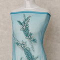 Sky Blue Net Fabric with Teal Floral Beaded Embroidery – 140 cm Width-D23509