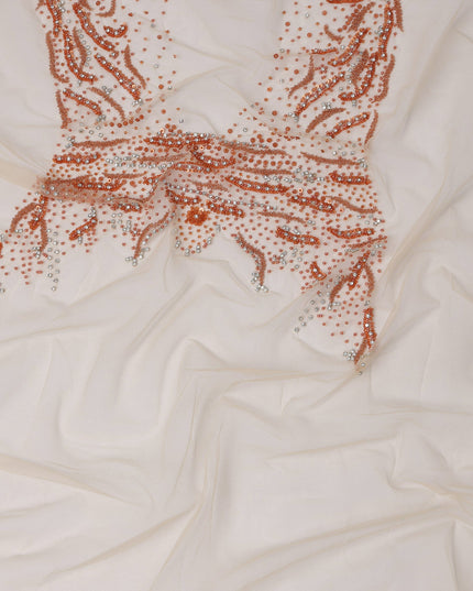 Ivory Net Fabric with Orange and Silver Sequin Embroidery – 140 cm Width-D23510