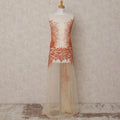 Ivory Net Fabric with Orange and Silver Sequin Embroidery – 140 cm Width-D23510