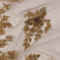 Ivory Nylon Tulle with Antique Gold Floral Embroidery, 140 cm Width, Made in India-D23511