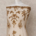 Ivory Nylon Tulle with Antique Gold Floral Embroidery, 140 cm Width, Made in India-D23511