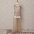 Beige Nylon Tulle with Sequined Paisley & 3D Floral Embroidery, 140 cm Width, Made in India-D23512