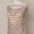 Beige Nylon Tulle with Sequined Paisley & 3D Floral Embroidery, 140 cm Width, Made in India-D23512