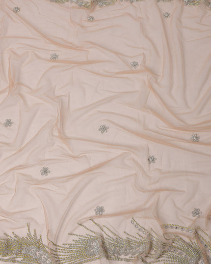 Blush Pink Nylon Tulle with Floral Sequin Motifs & Ornate Border, 140 cm Width, Made in India-D23513