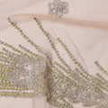 Blush Pink Nylon Tulle with Floral Sequin Motifs & Ornate Border, 140 cm Width, Made in India-D23513